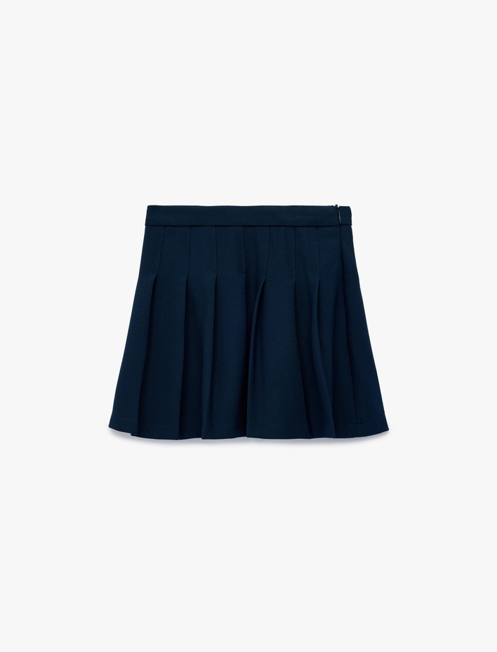 Kız Çocuk Kalın Pileli Diz Üstü Okul Eteği