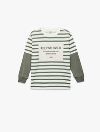 Baskılı Uzun Kollu Bisiklet Yaka Pamuklu Tişört