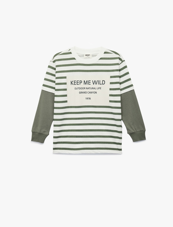 Erkek Çocuk Baskılı Uzun Kollu Bisiklet Yaka Pamuklu Tişört