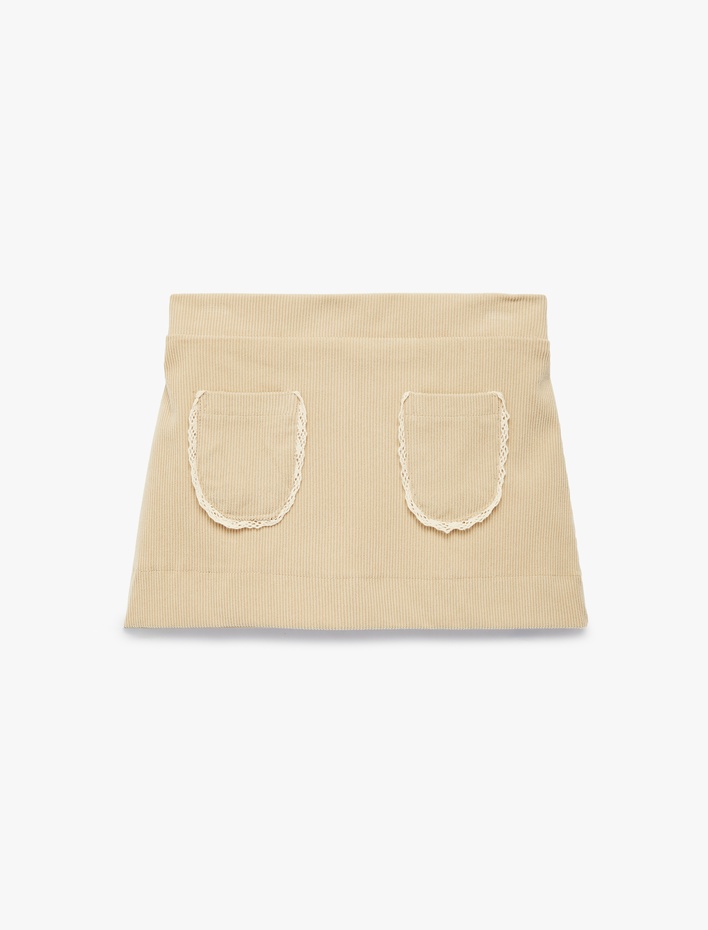 Kız Bebek Beli lastikli Cep Detaylı Dokulu Etek