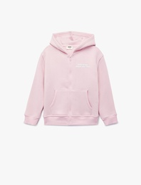 Baskılı Uzun Kollu Fermuarlı Kapşonlu Sweatshirt