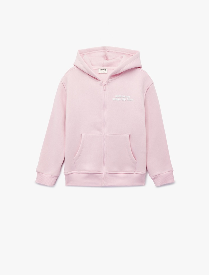 Kız Çocuk Baskılı Uzun Kollu Fermuarlı Kapşonlu Sweatshirt