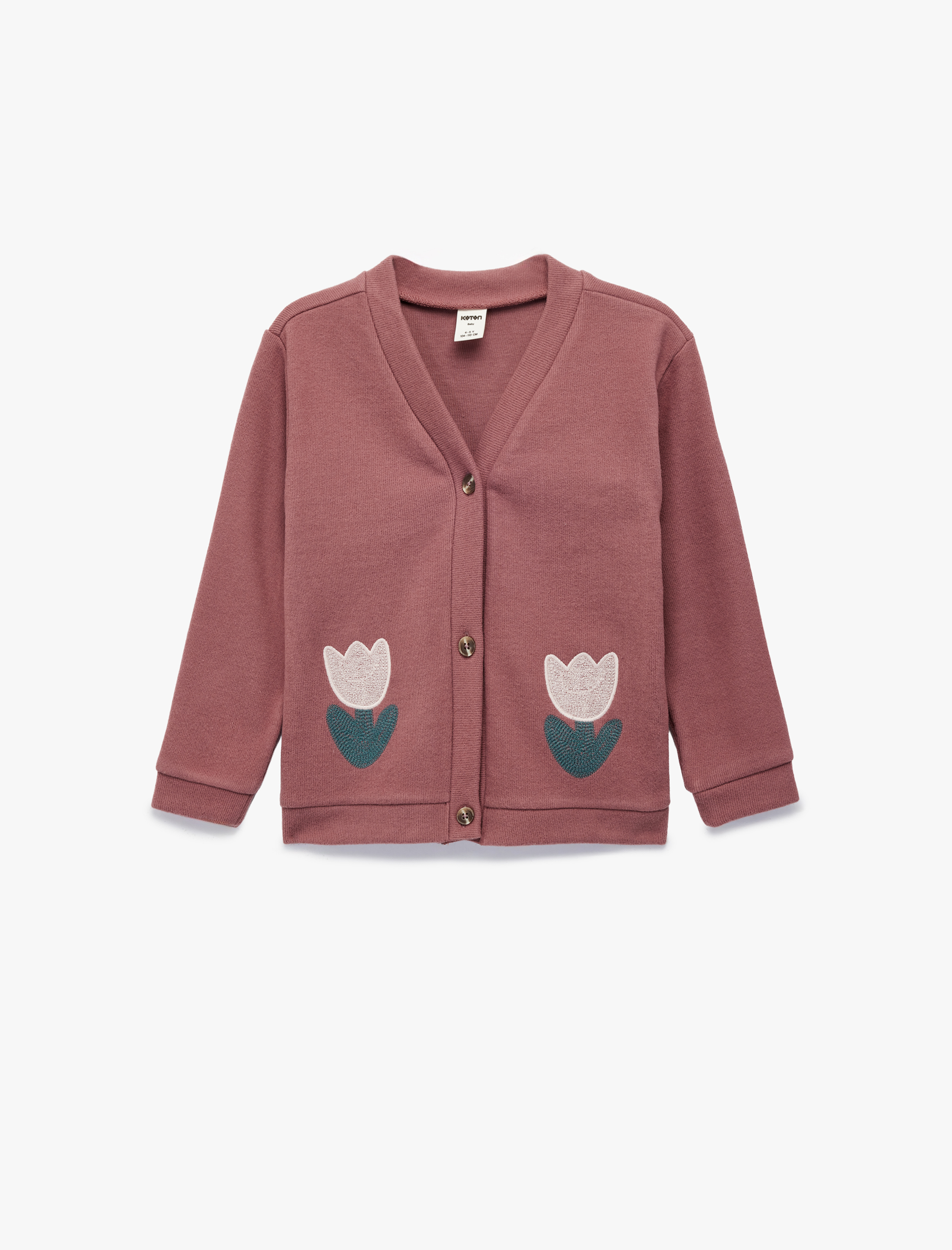 Kız Bebek Uzun Kollu V Yaka Çiçek Detaylı Sweatshirt