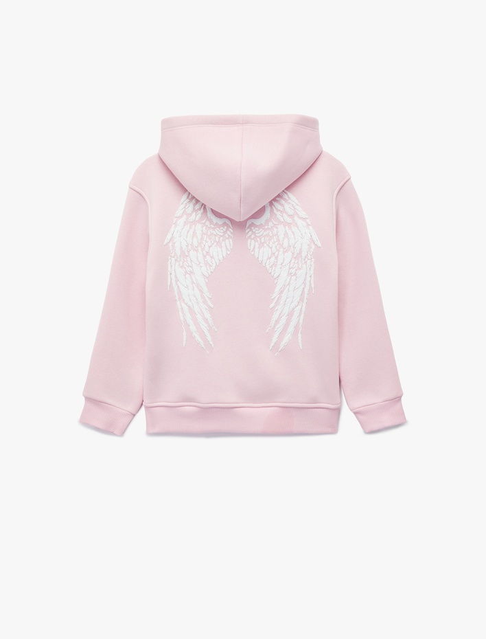 Kız Çocuk Baskılı Uzun Kollu Fermuarlı Kapşonlu Sweatshirt