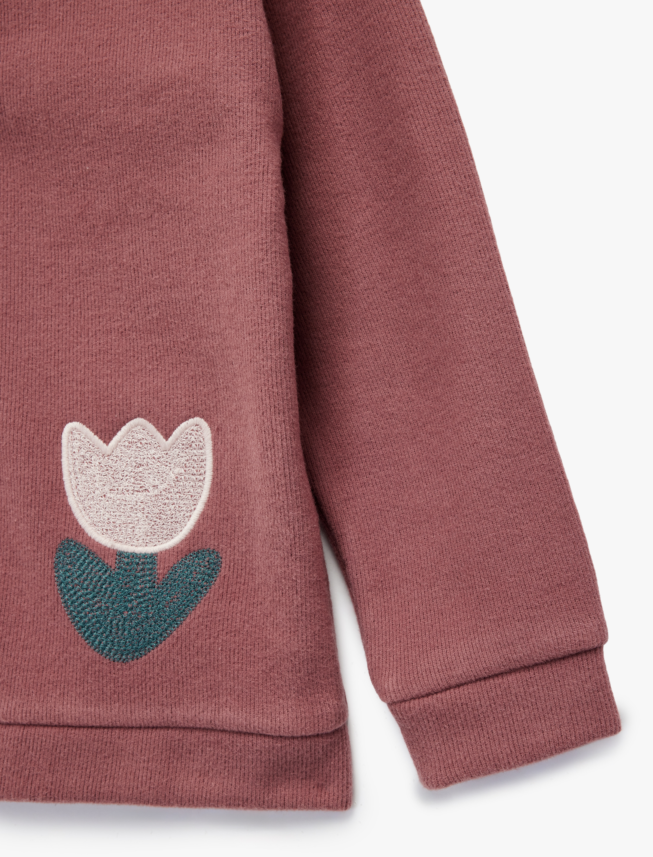 Kız Bebek Uzun Kollu V Yaka Çiçek Detaylı Sweatshirt