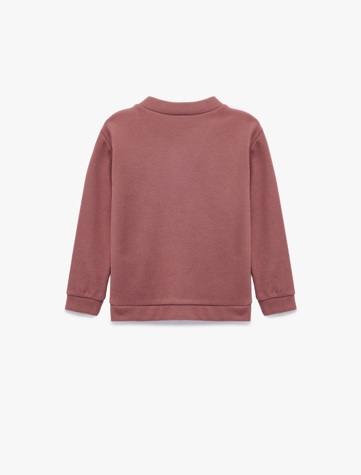 Kız Bebek Uzun Kollu V Yaka Çiçek Detaylı Sweatshirt