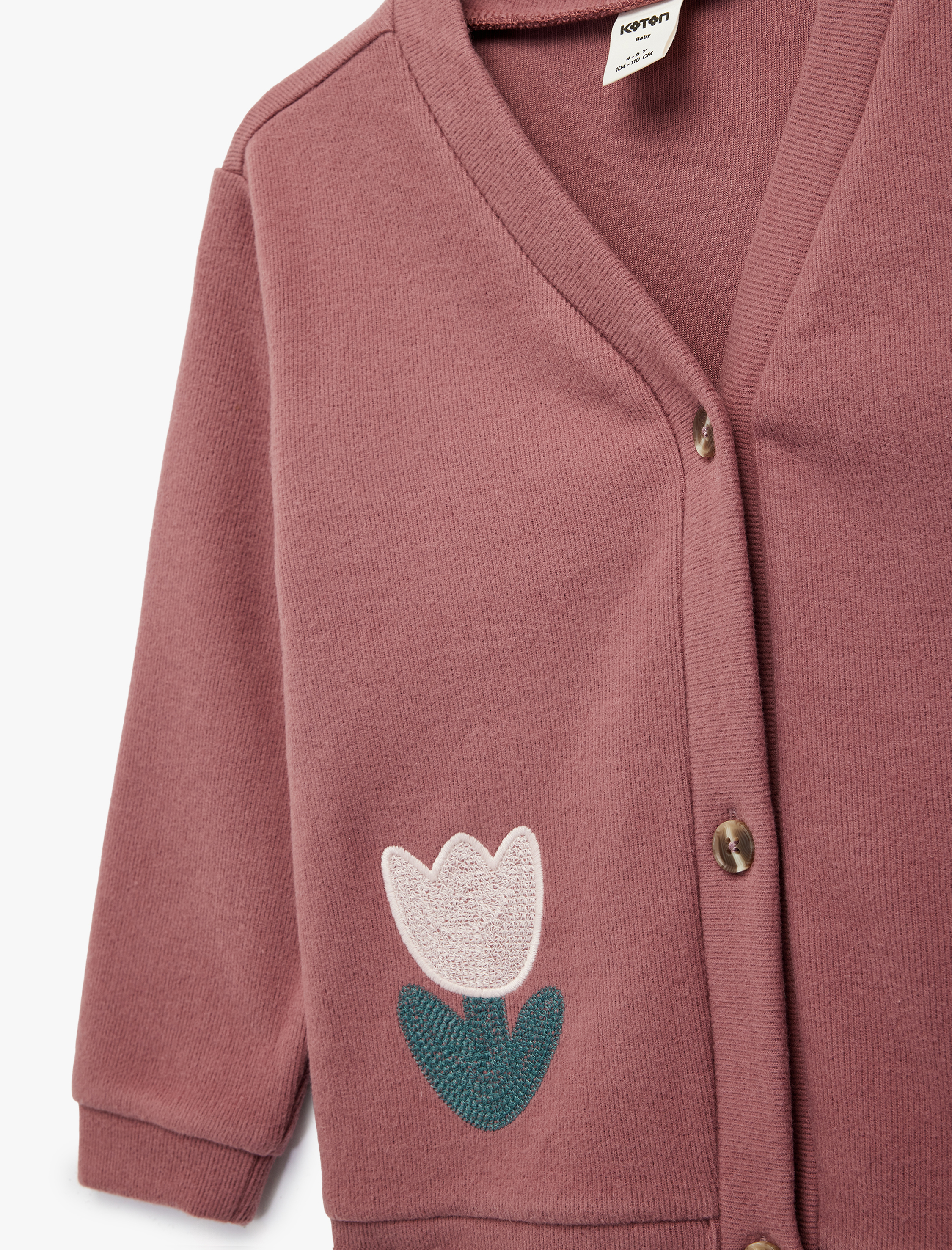 Kız Bebek Uzun Kollu V Yaka Çiçek Detaylı Sweatshirt