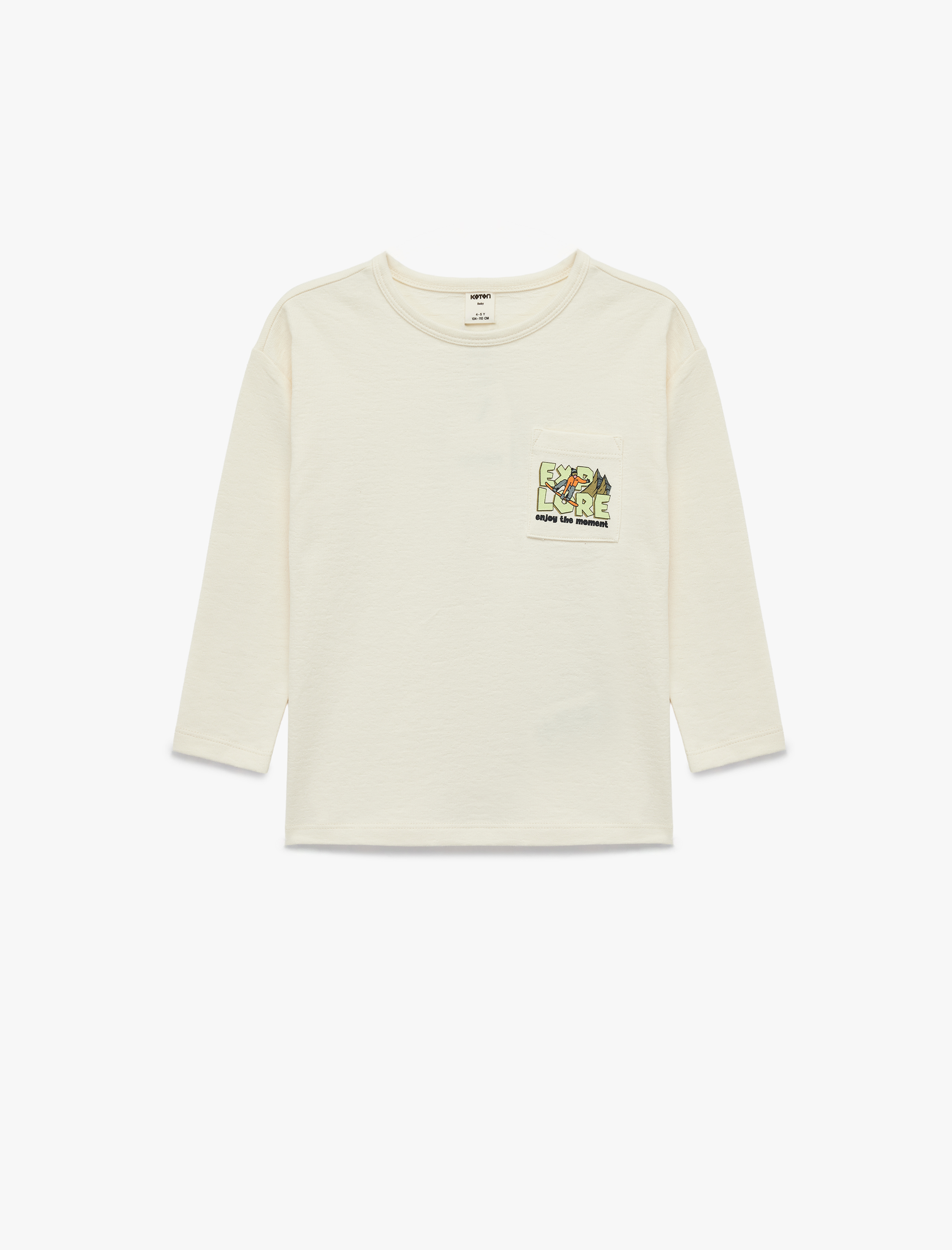  Erkek Bebek Uzun Kollu Bisiklet Yaka Cepli Pamuklu Tişört