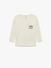 Uzun Kollu Bisiklet Yaka Cepli Pamuklu Tişört