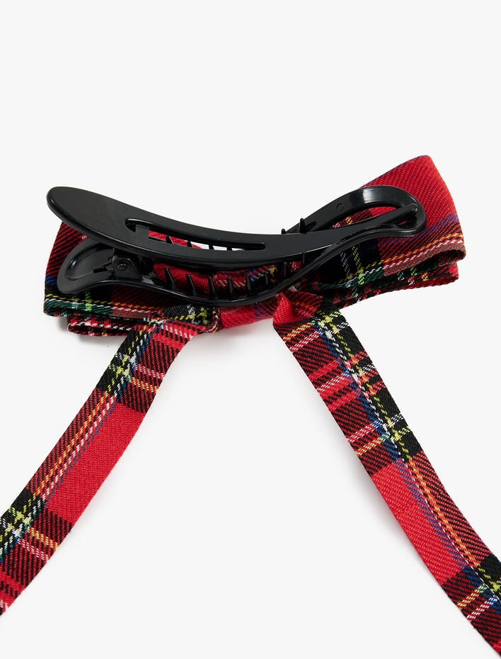 Kız Çocuk Ekoseli Fiyonklu Saç Tokası