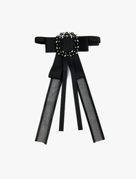 Çiçekli Taş Detaylı Fiyonklu Choker Kolye