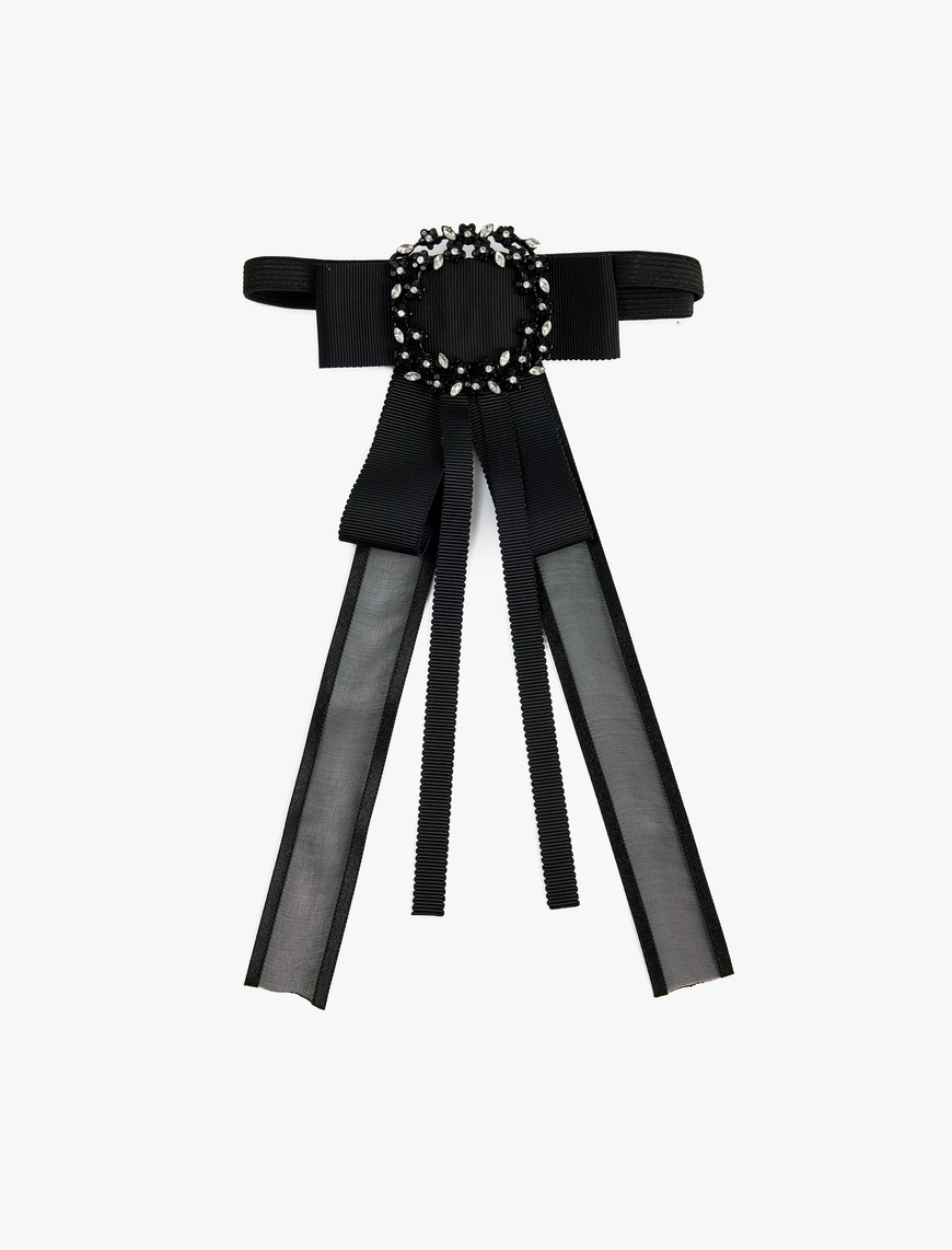  Kadın Çiçekli Taş Detaylı Fiyonklu Choker Kolye