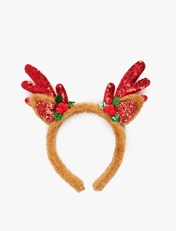 Kadın Geyik Boynuzu Detaylı Pullu Payetli Yılbaşı Tacı