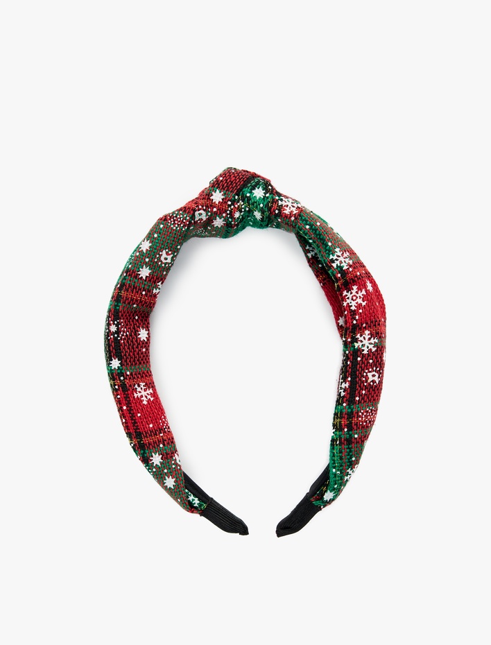 Kadın Ekoseli Fiyonklu Kar Desenli Taç