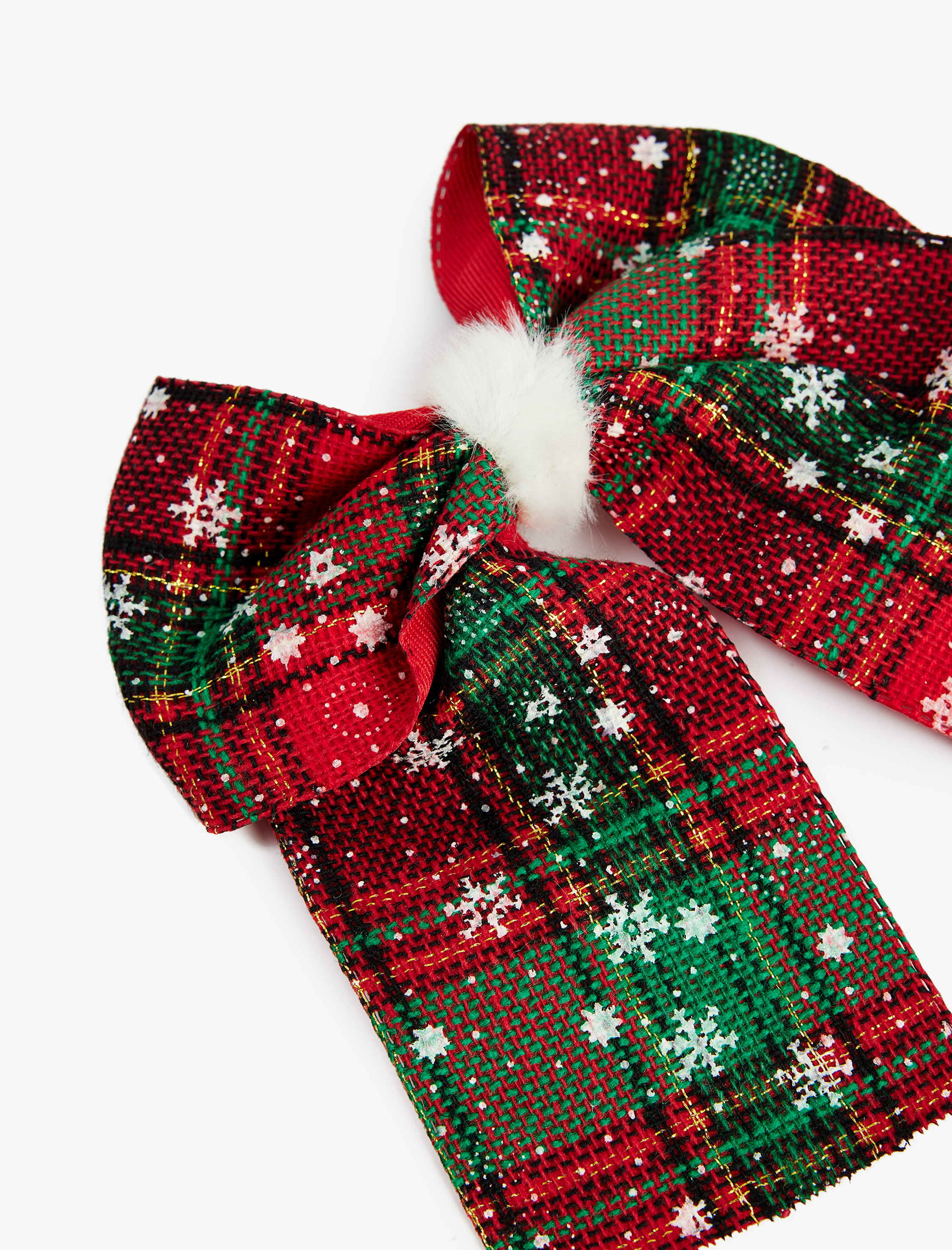  Kadın Ekoseli Fiyonklu Kar Desenli Yılbaşı Tokası