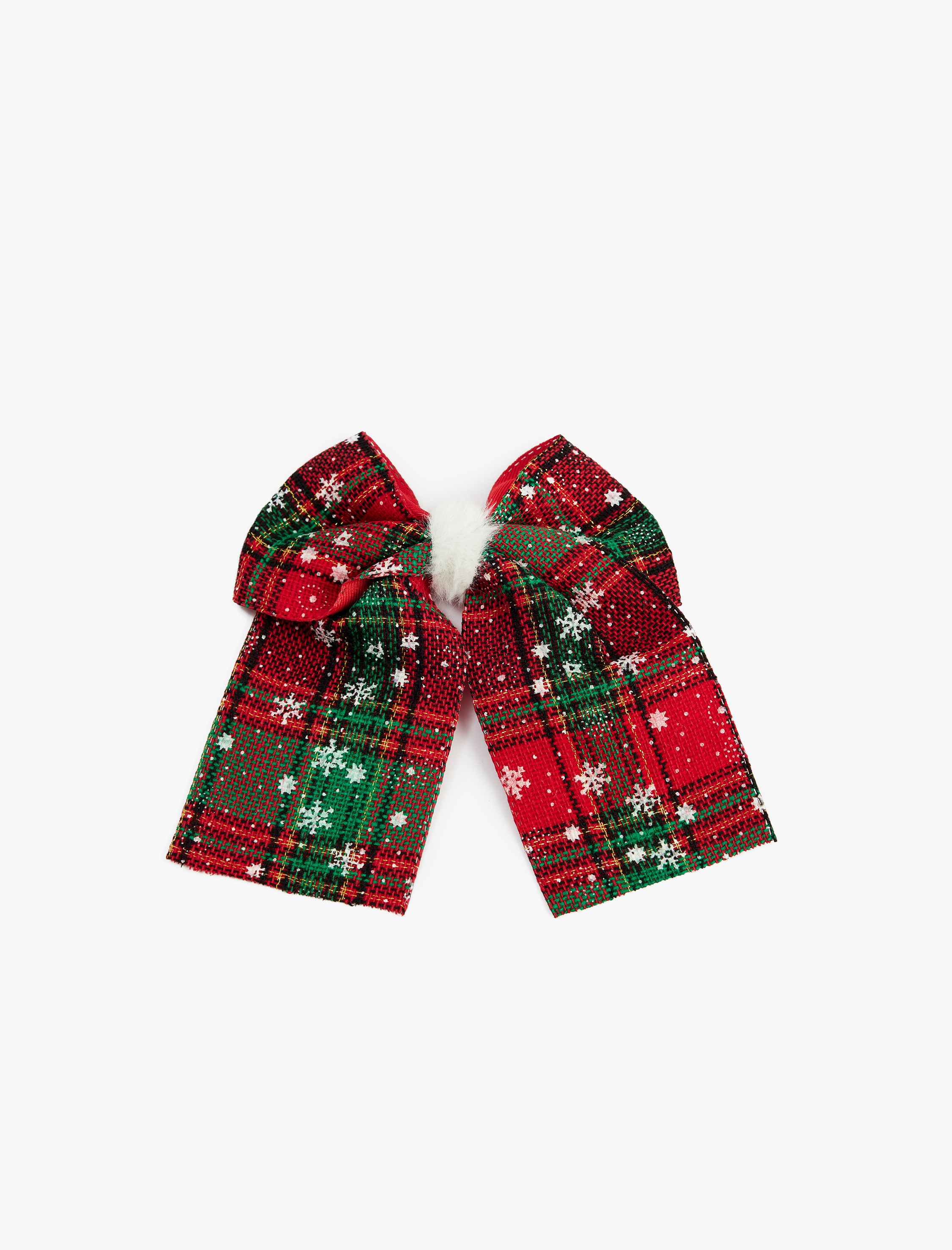  Kadın Ekoseli Fiyonklu Kar Desenli Yılbaşı Tokası