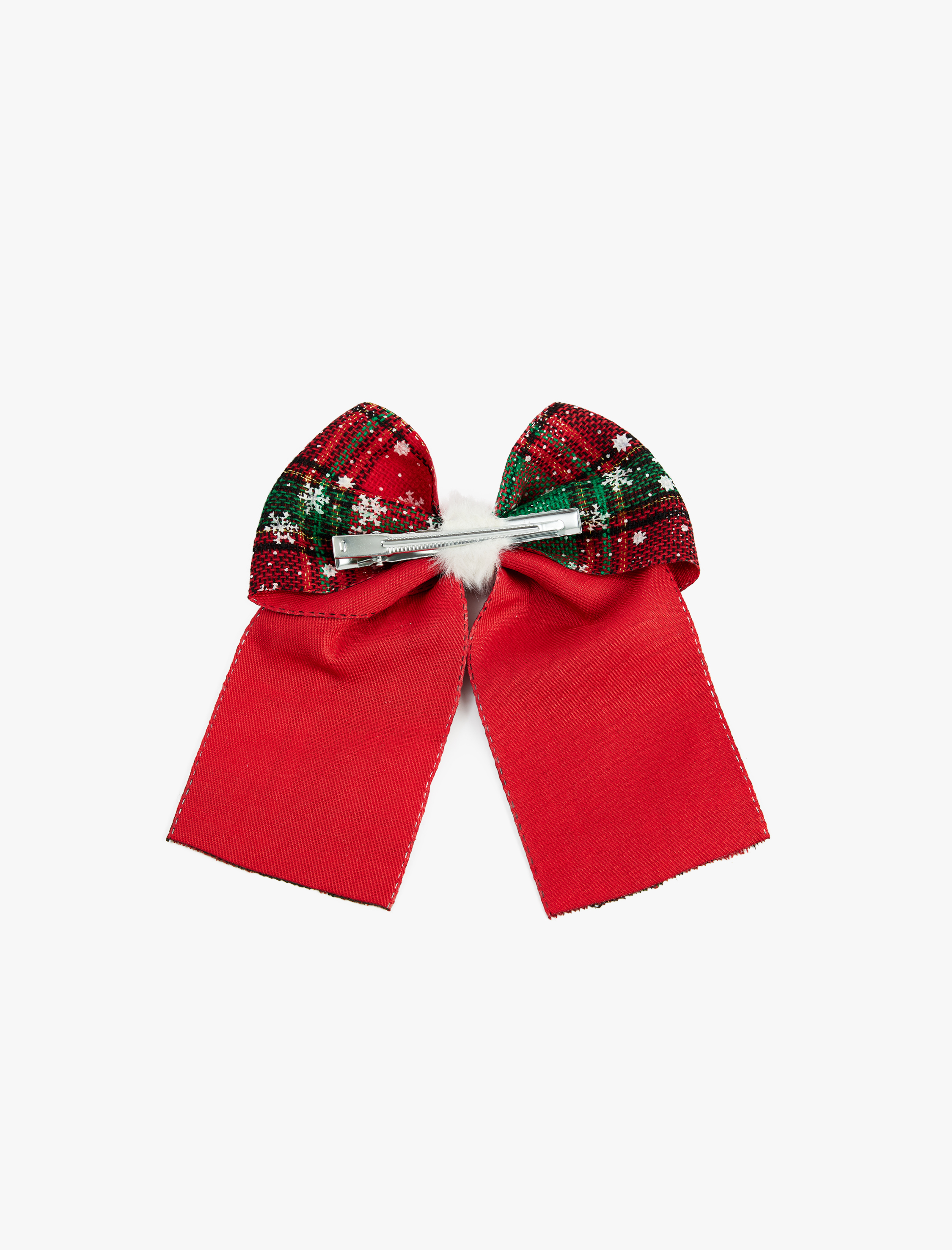  Kadın Ekoseli Fiyonklu Kar Desenli Yılbaşı Tokası