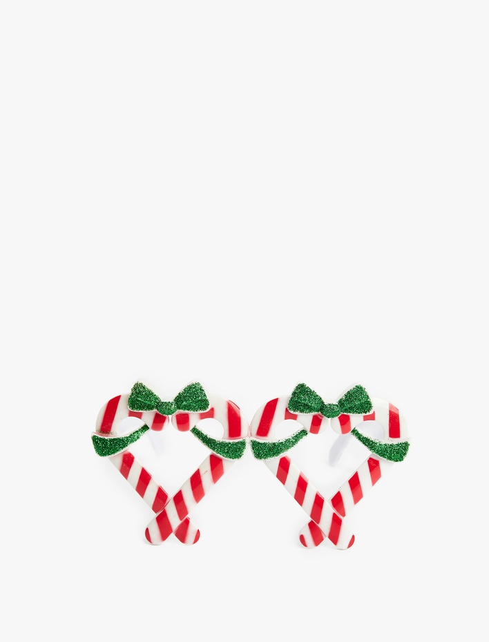 Kadın Yılbaşı Temalı Çizgili Fiyonklu Gözlük