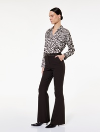 Uzun Kollu Düğmeli Zebra Desenli Klasik Yaka Saten Gömlek