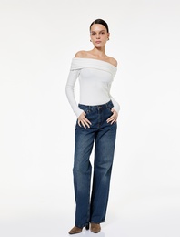 Uzun Kollu Omzu Açık Madonna Yaka Triko Kazak