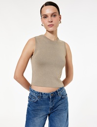 Regular Fit Kolsuz Bisiklet Yaka Simli Triko Atlet