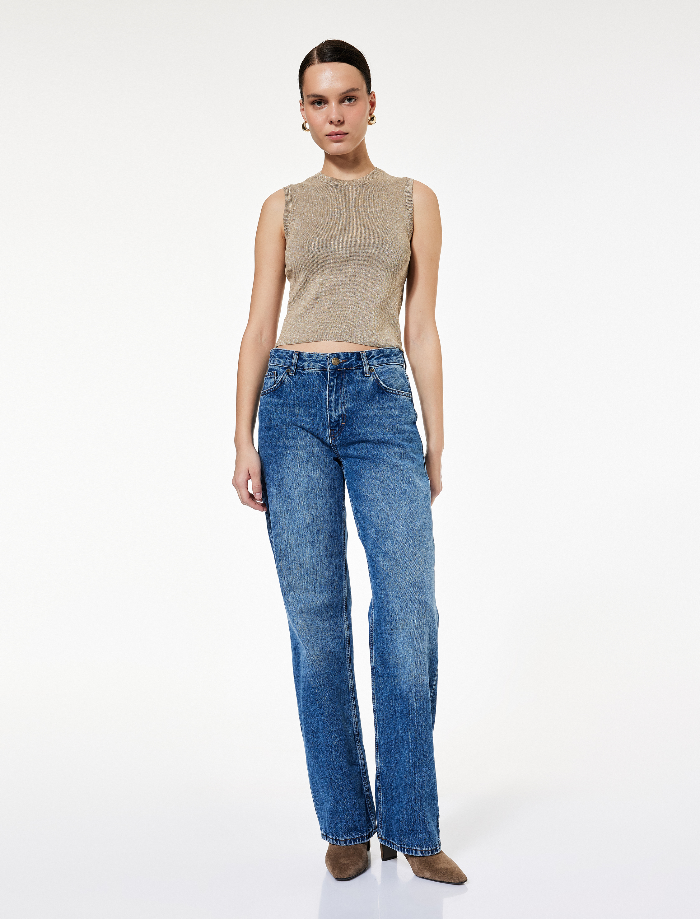   Regular Fit Kolsuz Bisiklet Yaka Simli Triko Atlet