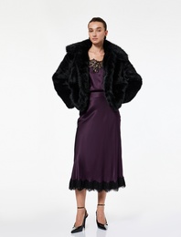 Slim Fit Dantel Detaylı Midi Saten Etek