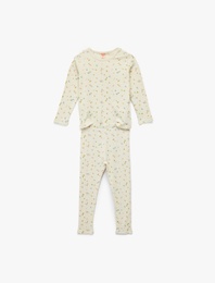 Çiçek Desenli Pamuklu 2'Li Tayt ve Tişört Seti