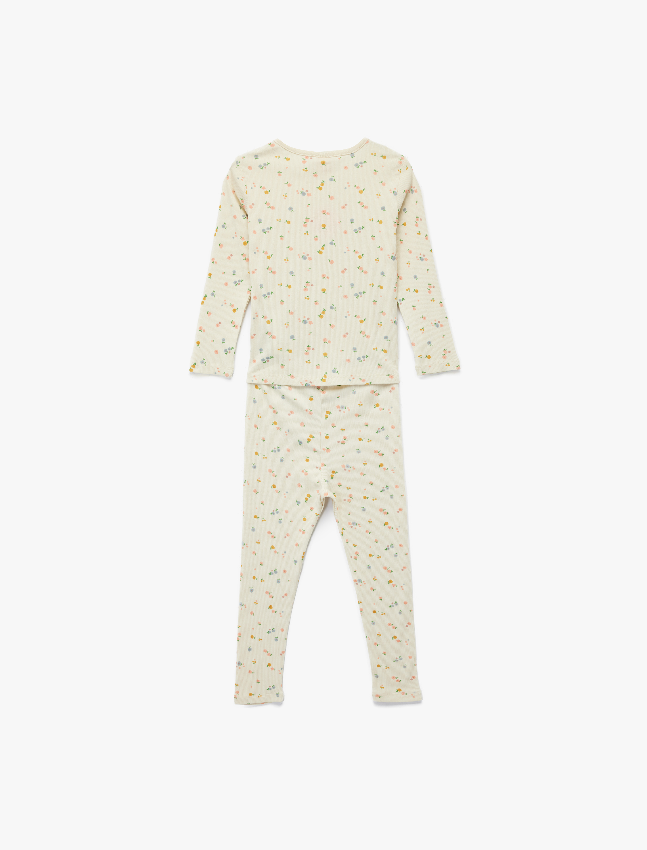  Kız Bebek Çiçek Desenli Pamuklu 2'Li Tayt ve Tişört Seti