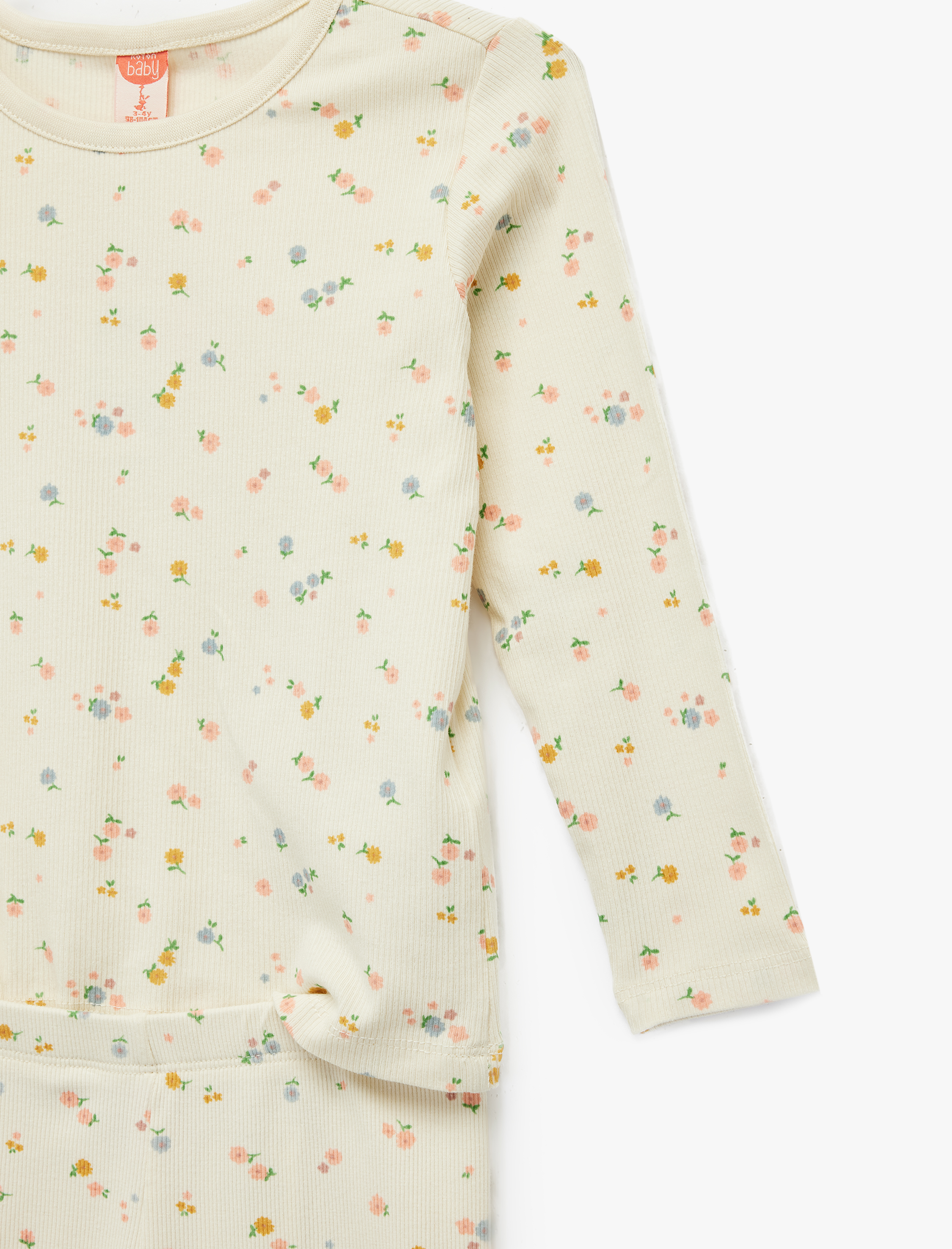  Kız Bebek Çiçek Desenli Pamuklu 2'Li Tayt ve Tişört Seti