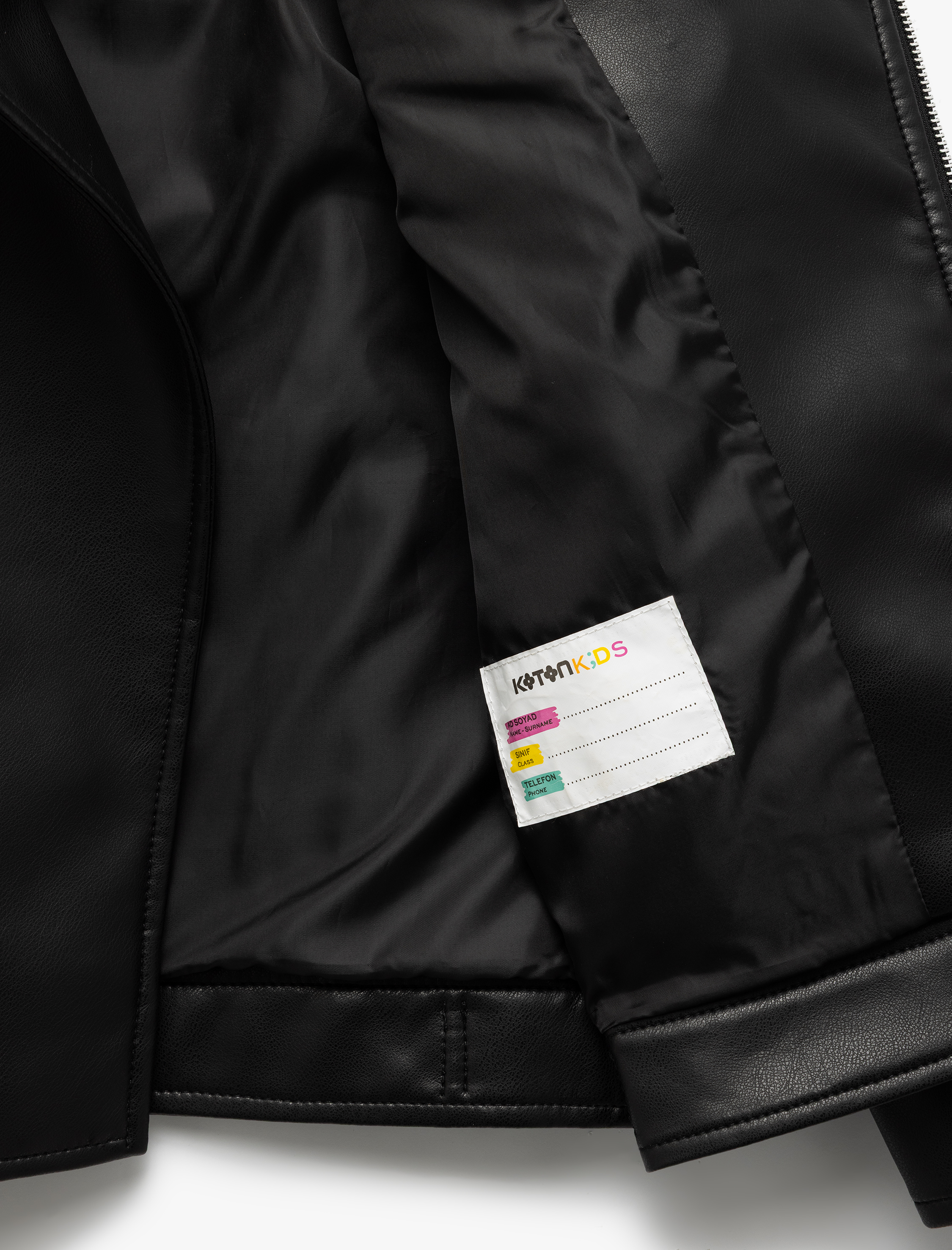  Kız Çocuk Fermuarlı Kruvaze Yaka Uzun Kollu Biker Deri Ceket