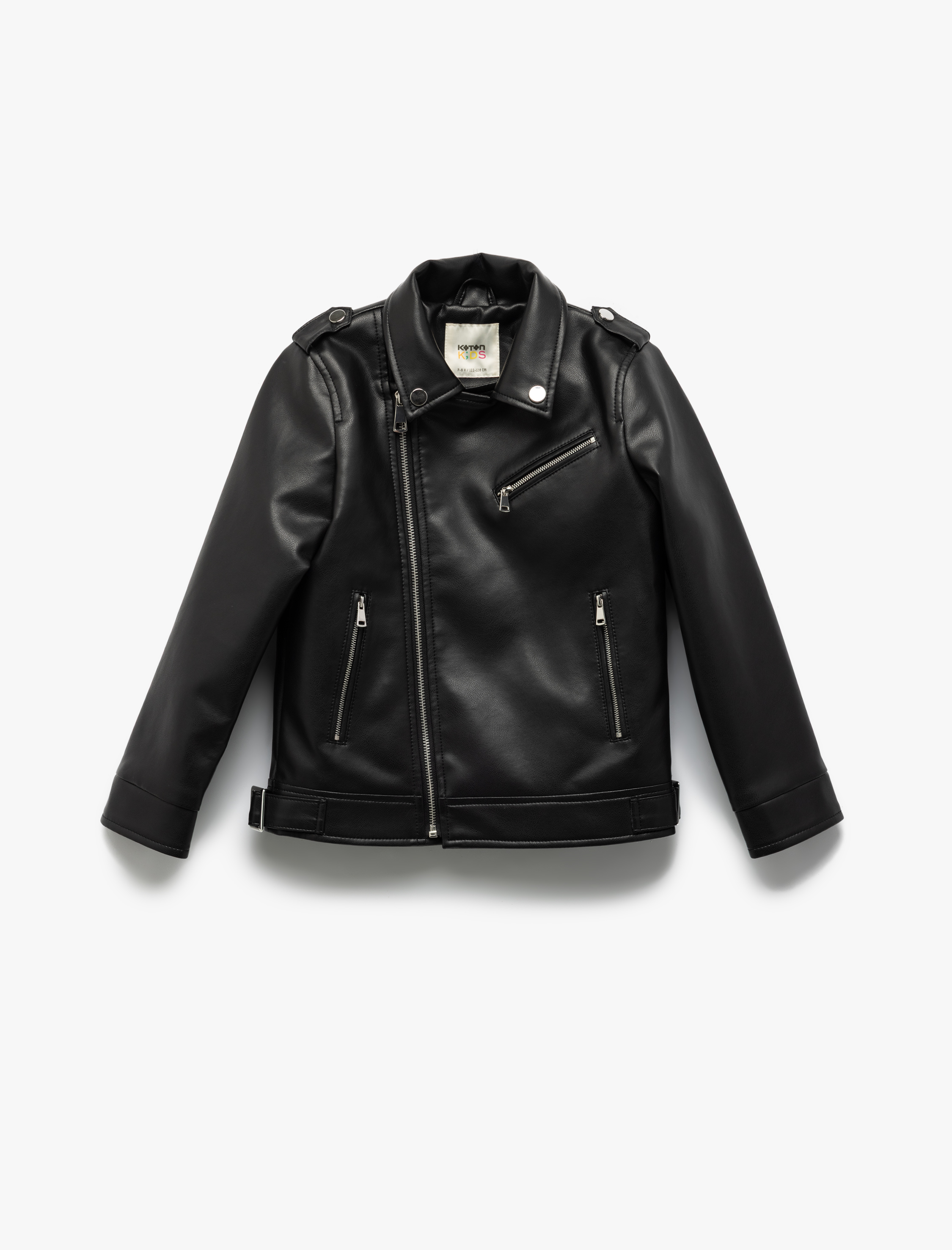  Kız Çocuk Fermuarlı Kruvaze Yaka Uzun Kollu Biker Deri Ceket