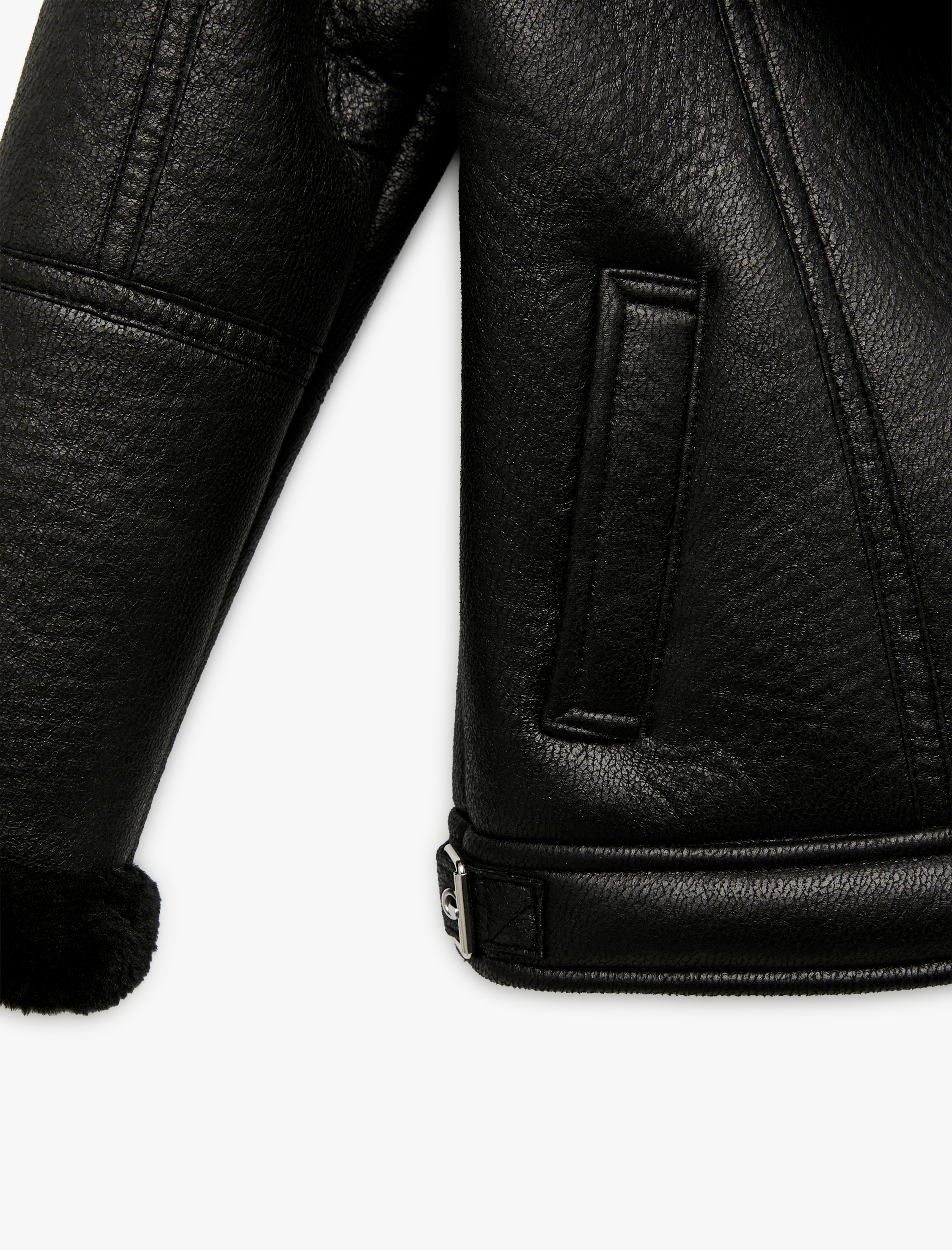  Kız Çocuk Kruvaze Yaka Uzun Kollu Suni Deri Ceket