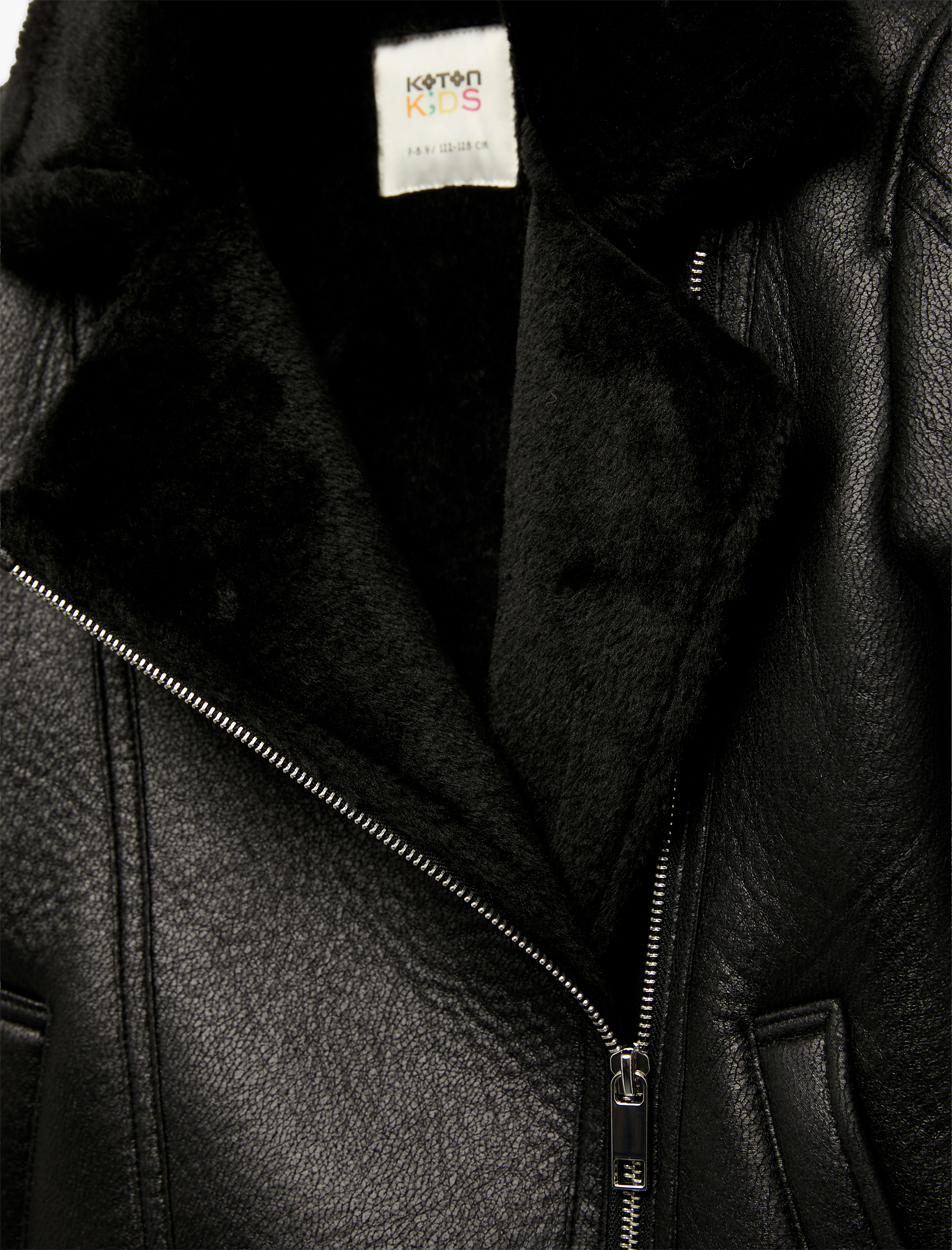  Kız Çocuk Kruvaze Yaka Uzun Kollu Suni Deri Ceket