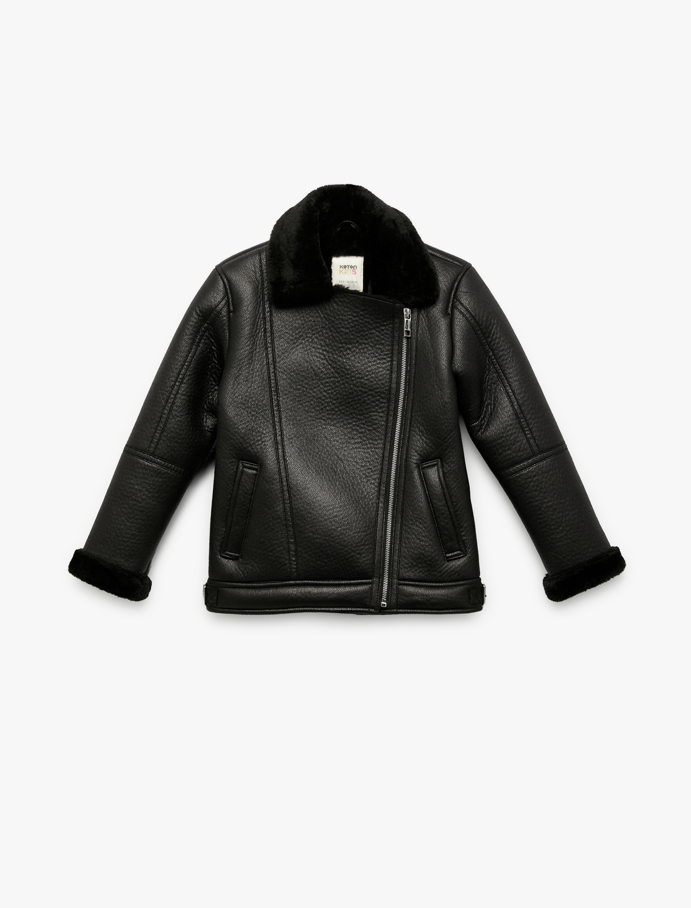  Kız Çocuk Kruvaze Yaka Uzun Kollu Suni Deri Ceket