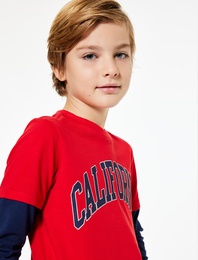 Pamuklu Uzun Kollu Bisiklet Yaka Baskılı Tişört