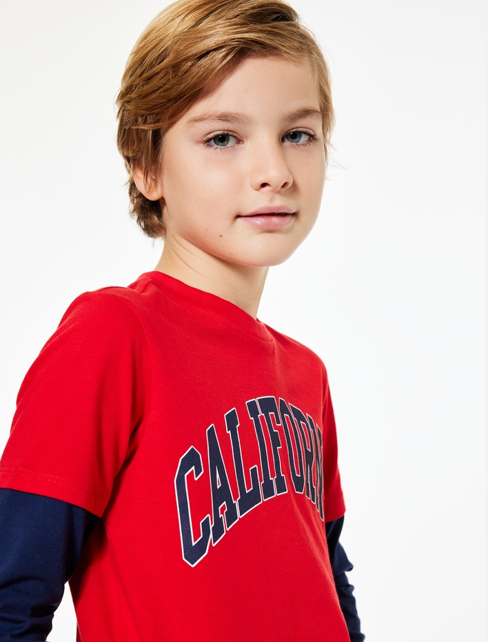 Erkek Çocuk Pamuklu Uzun Kollu Bisiklet Yaka Baskılı Tişört