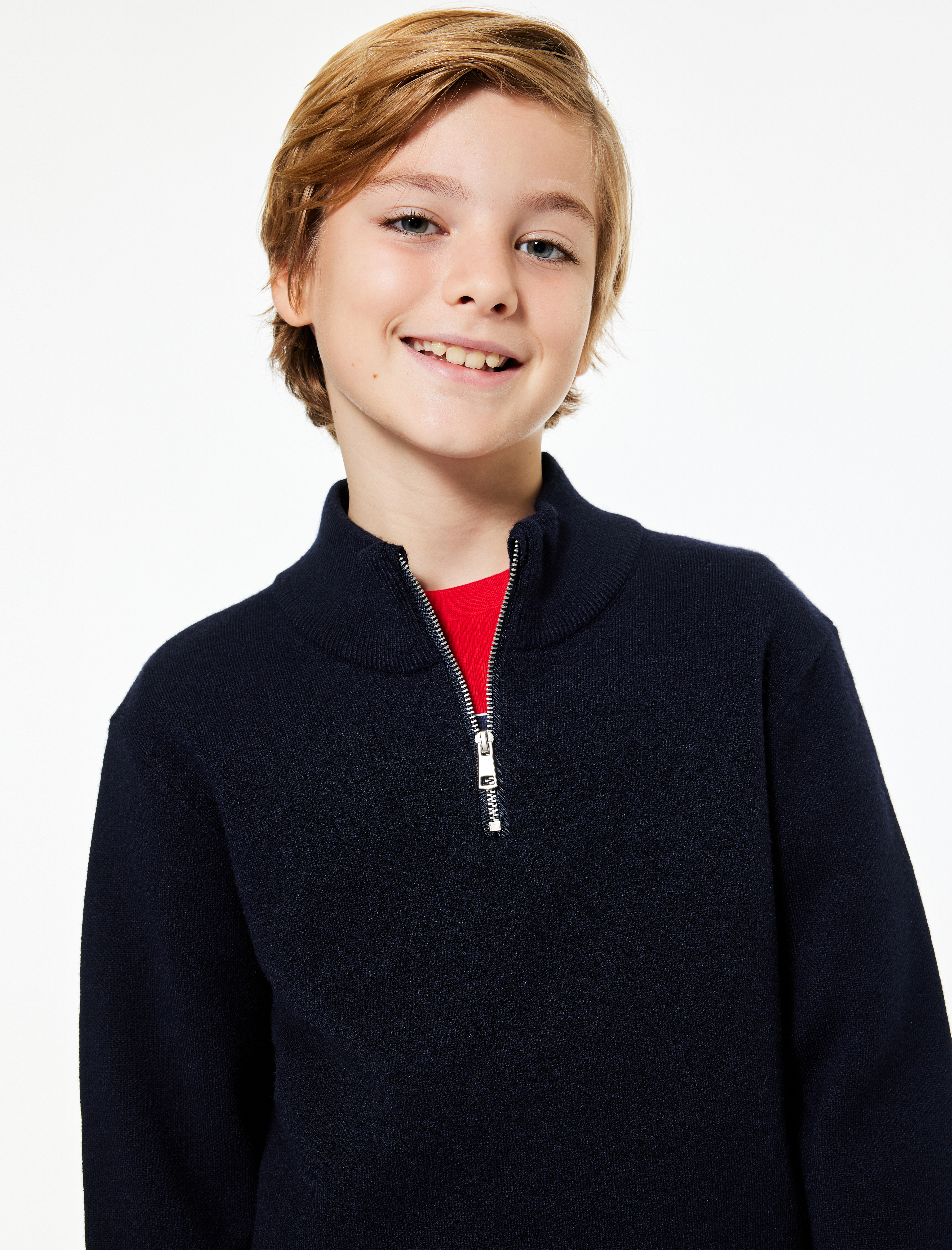  Erkek Çocuk Yarım Fermuarlı Uzun Kollu Viskon Karışımlı Triko Kazak