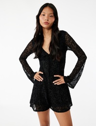 Uzun Kollu V Yaka Bağlama Detaylı Tulum