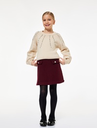 Taş Detaylı Uzun Kollu Bisiklet Yaka Triko Kazak