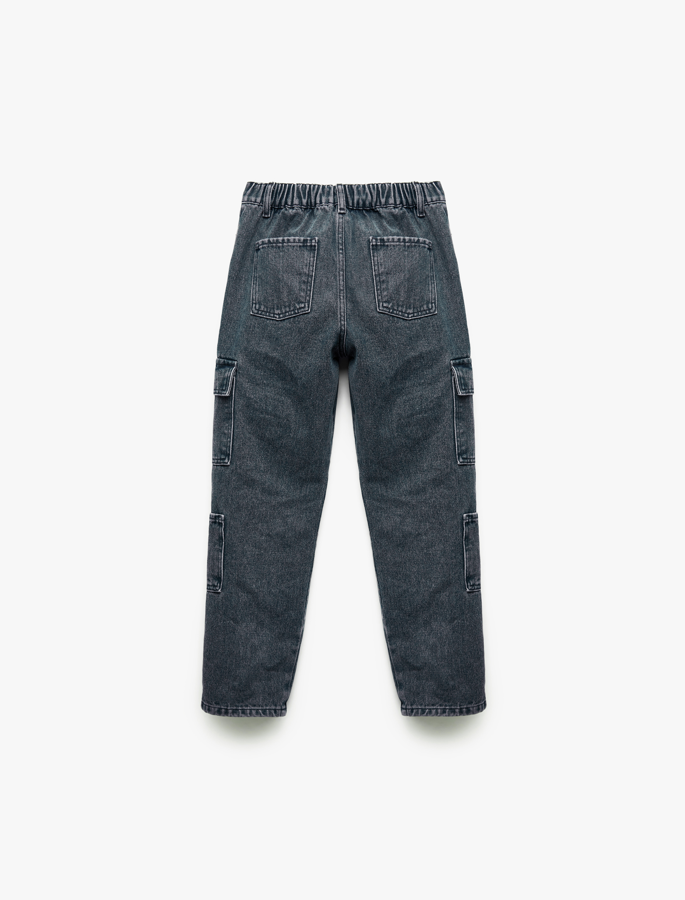  Erkek Çocuk Pamuklu Cep Detaylı Loose Fit Kargo Cepli Denim Pantolon