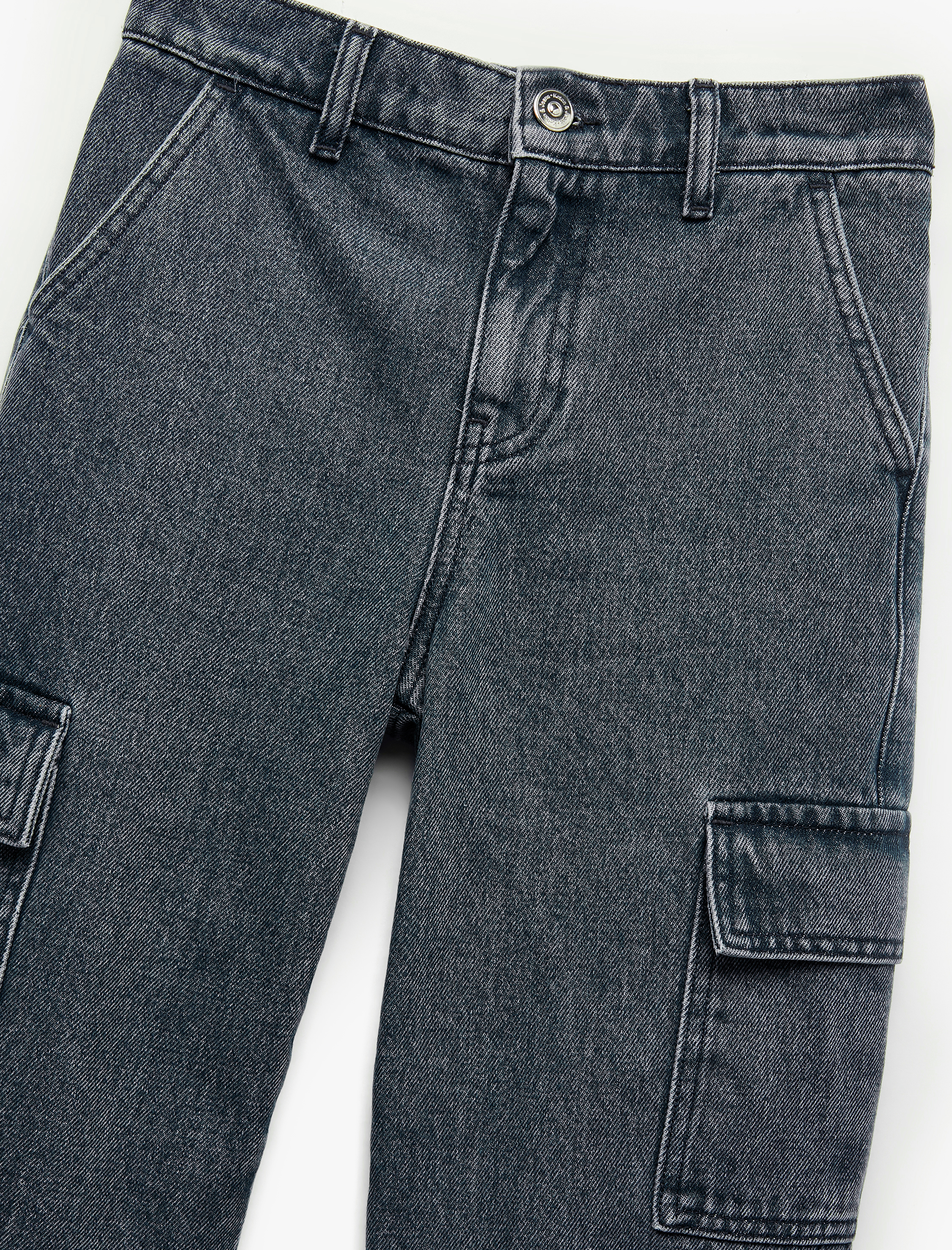  Erkek Çocuk Pamuklu Cep Detaylı Loose Fit Kargo Cepli Denim Pantolon