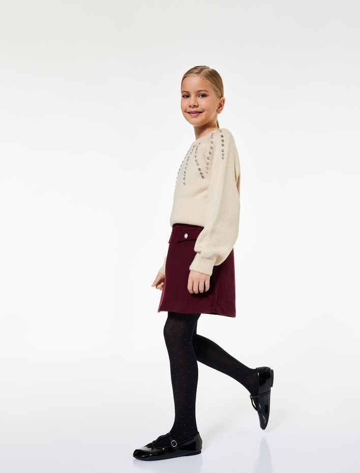 Kız Çocuk Cep Detaylı A Kesim Beli Lastikli Tüvit Etek