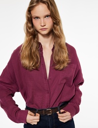 Uzun Kollu Gömlek Yaka Pamuklu Oversize Gömlek