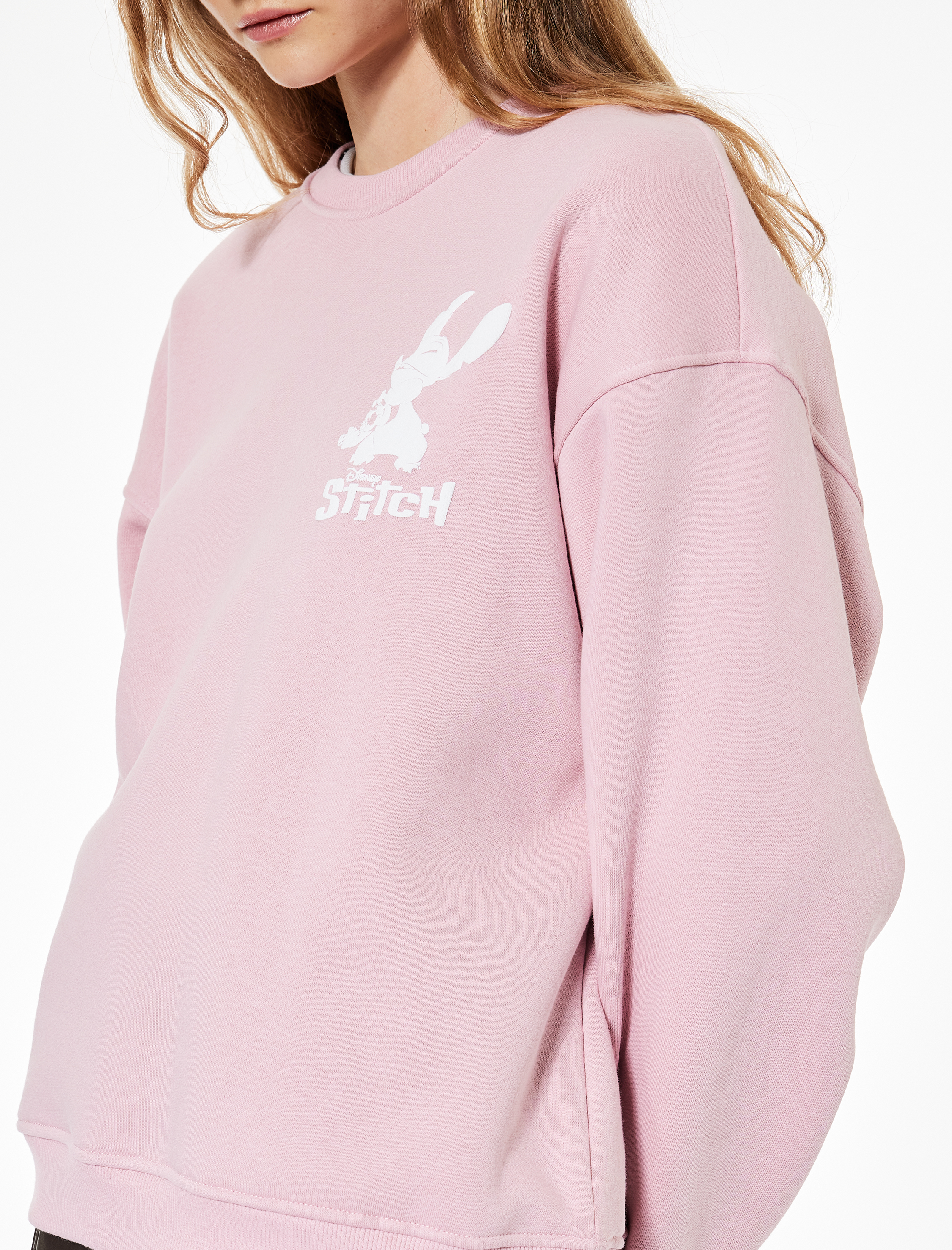   Stitch Lisanslı Baskılı Uzun Kollu Bisiklet Yaka Oversize Sweatshirt