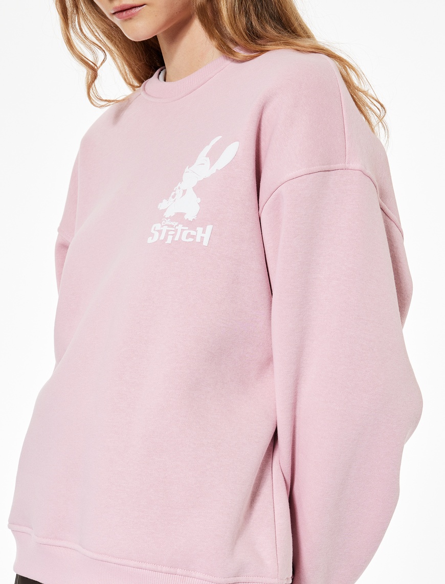   Stitch Lisanslı Baskılı Uzun Kollu Bisiklet Yaka Oversize Sweatshirt