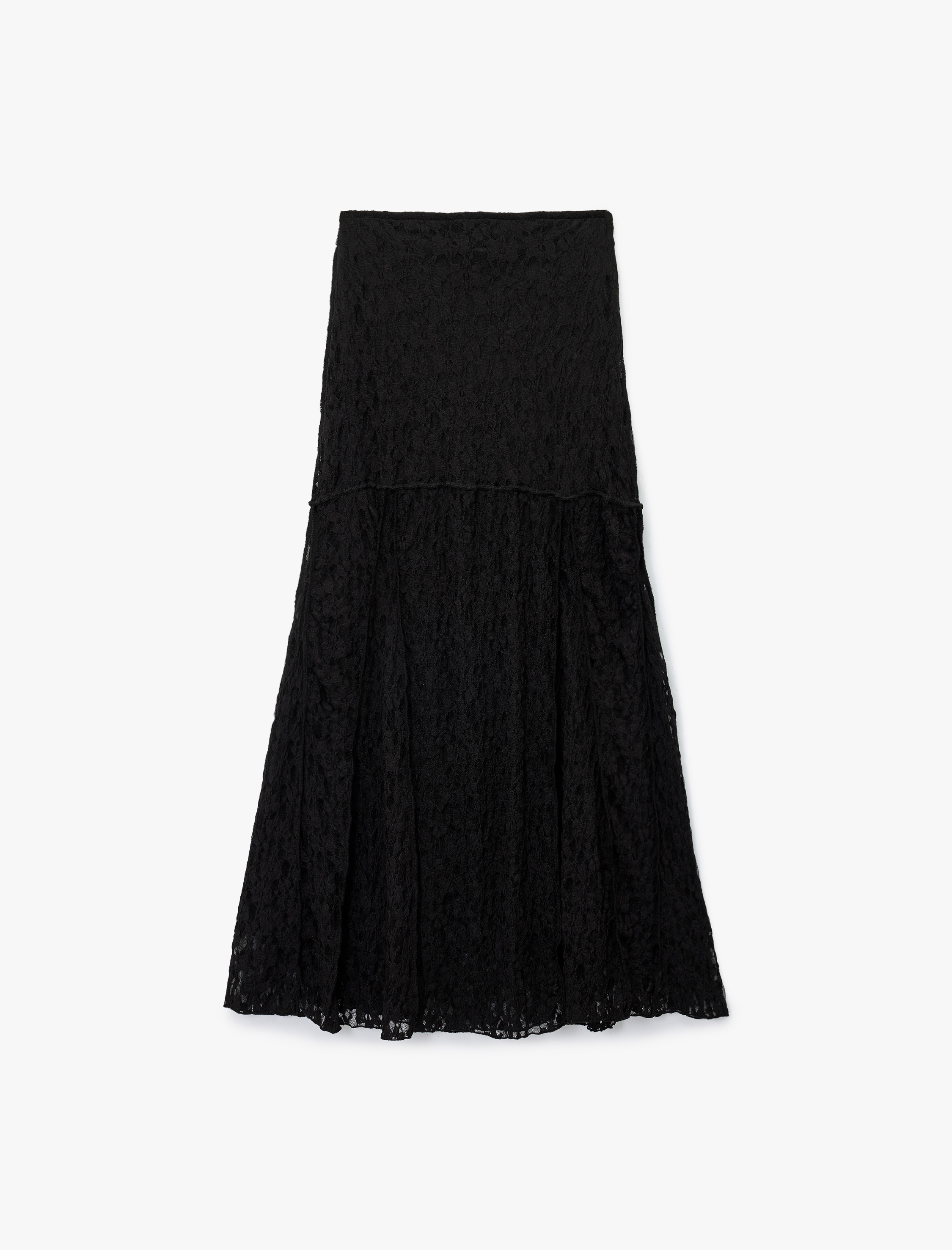   Slim Fit Dikiş Detaylı Midi Dantel Etek