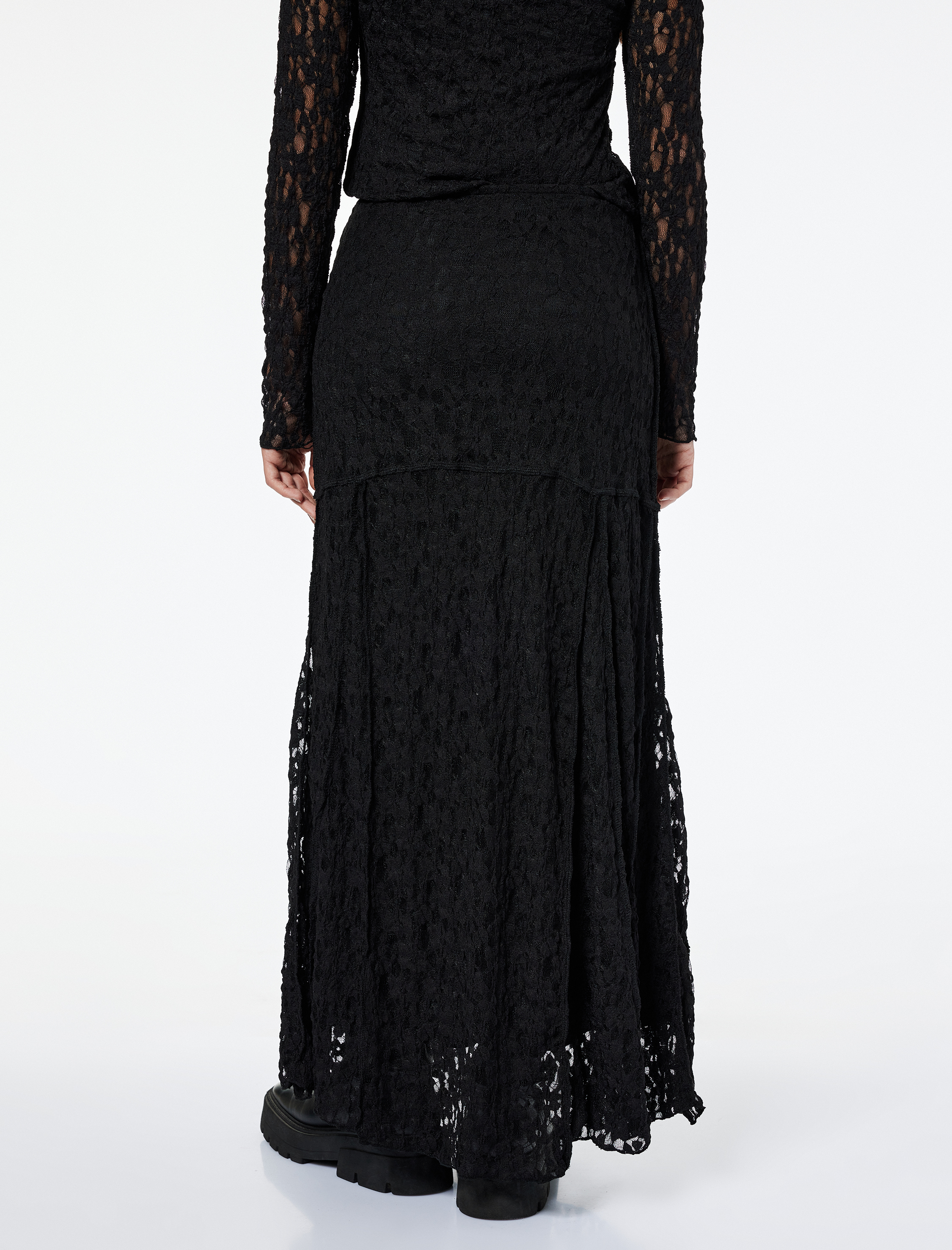   Slim Fit Dikiş Detaylı Midi Dantel Etek