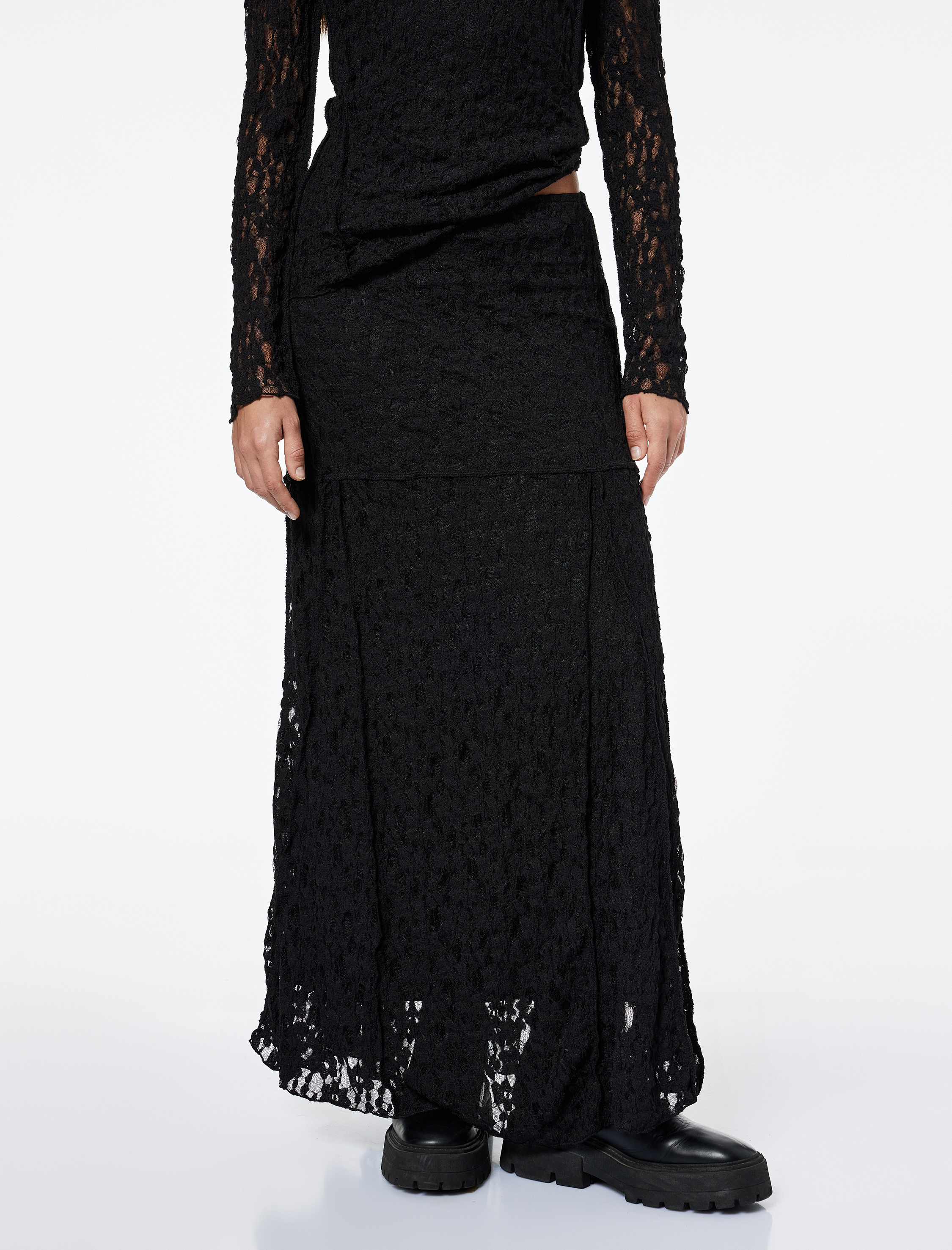   Slim Fit Dikiş Detaylı Midi Dantel Etek