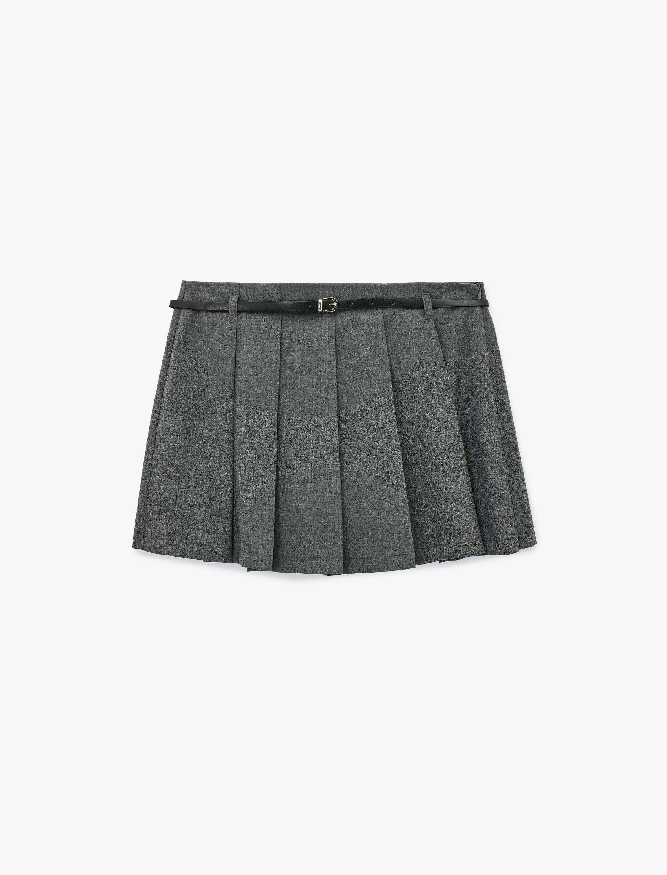   Viskon Karışımlı Kemer Detaylı Pileli Mini Şort Etek